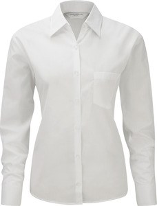 Russell Collection RU934F - Langærmet Poplin skjorte White