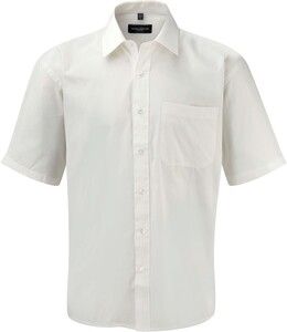 Russell Collection RU937M - Kortærmet poplin -skjorte i ren bomuld White