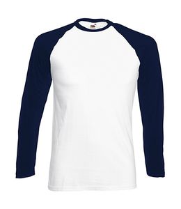 Fruit of the Loom 61-028-0 - Langærmet baseball t-shirt til mænd White/Deep navy