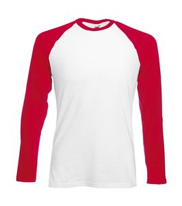 Fruit of the Loom 61-028-0 - Langærmet baseball t-shirt til mænd White/Red