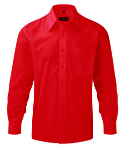 Russell Collection R-934M-0 - Langærmet Poplin skjorte Classic Red