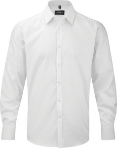 Russell Collection RU962M - Langærmet sildebensskjorte White
