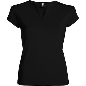 Roly CA6532 - BELICE Fitted t-shirt with crew neck and v-opening on front Black