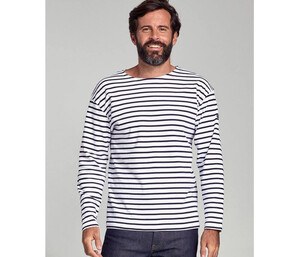 Armor Lux AM120 - Langærmet Breton skjorte til mænd 100% bomuld Blanc/Navire