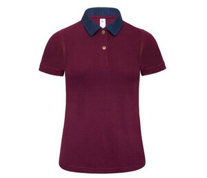 B&C DNM BC004 - Kortærmet poloskjorte til kvinder Denimkrave Denim/Burgundy