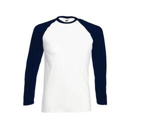 Fruit of the Loom SC238 - Langærmet T-shirt til mænd 100% bomuld White/Deep navy