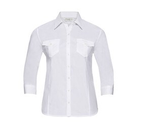 Russell Collection JZ18F - Roll -up skjorte til kvinder med 3/4 ærmer White