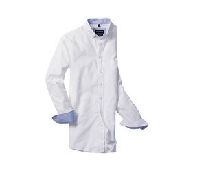 Russell Collection RU920M - Langærmet mænds skræddersyet vasket Oxford -skjorte