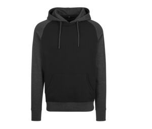 Build Your Brand BY077 - Sweatshirt med hætte med Raglanærmer Black / Charcoal