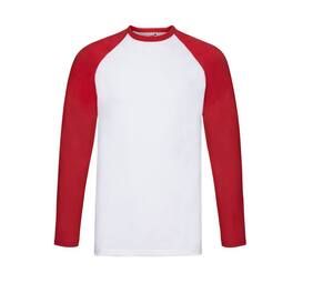 Fruit of the Loom SC238 - Langærmet T-shirt til mænd 100% bomuld White / Red
