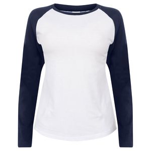 SF Women SK271 - Langærmet baseball T-shirt til kvinder White/ Oxford Navy