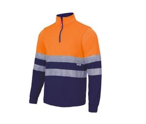 VELILLA V5701 - Høj synlighed Sweatshirt i tofarvet lynlås med krave Fluo Orange / Navy