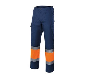 VELILLA VL157 - To-tonede bukser med høj synlighed Navy/Fluo Orange