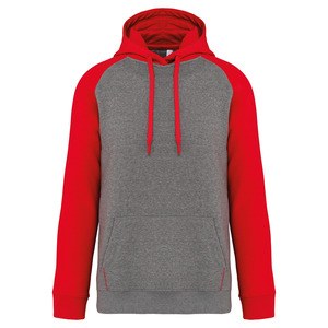 Proact PA369 - Sweatshirt med hætte til voksne Grey Heather / Sporty Red