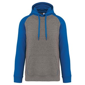 Proact PA369 - Sweatshirt med hætte til voksne Grey Heather / Sporty Royal Blue