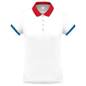 Proact PA490 - Kvinders Performance Pique Polo Shirt White / Red / Sporty Royal Blue
