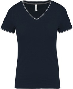 Kariban K394 - T-shirt med V-udskæring i Pique-strik til kvinder Navy/ Light Grey/ White