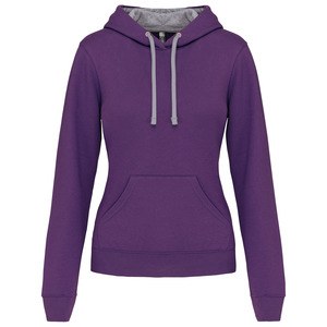 Kariban K465 - Sweatshirt med hætte i kontrast til damer Purple / Oxford Grey