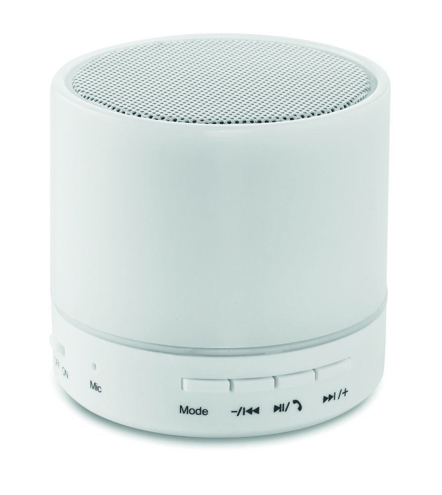 GiftRetail MO9062 - ROUND WHITE Trådløs højtaler med LED