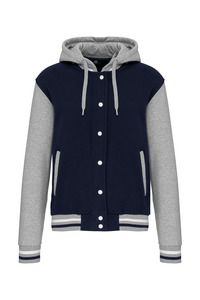 Kariban K4003 - Unisex Teddy jacket with hood Navy / Oxford Grey / White