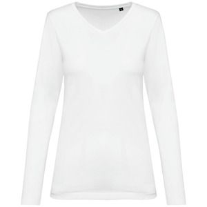 Kariban Premium PK307 - Ladies' V-neck long-sleeved Supima® t-shirt White