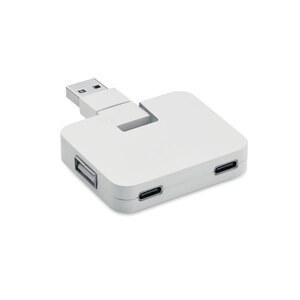 GiftRetail MO2254 - SQUARE-C USB-hub med 4 porte og 20 cm ka White