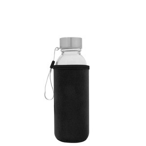 EgotierPro 39528 - Glasflaske med Ståltop og Neopren Cover 420ml JARABA Black
