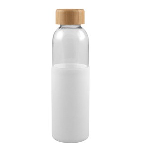EgotierPro 50019 - Glasflaske med bambuslåg og silikonehylster 500ml GIN