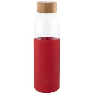 EgotierPro 50019 - Glasflaske med bambuslåg og silikonehylster 500ml GIN Red